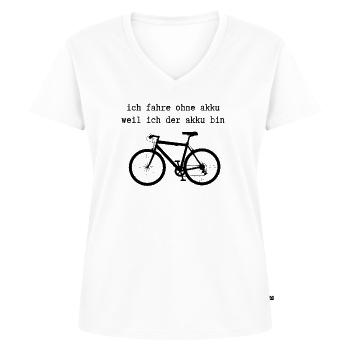 ich fahre ohne akku weil ich der akku bin Fahrrad - Frauen Premium Bio T-Shirt mit V-Ausschnitt - Weiß - Vorne - AI Model Female 172 dark (172cm)