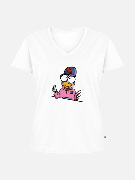 Huhn zeigt Mittelfinger - Frauen Premium Bio T-Shirt mit V-Ausschnitt - Weiß