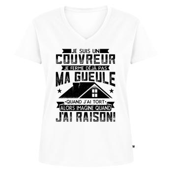 Couvreur Zingueur Humour - T-shirt encolure en V Premium bio Femme - blanc - Devant - AI Model Female 172 dark (172cm)