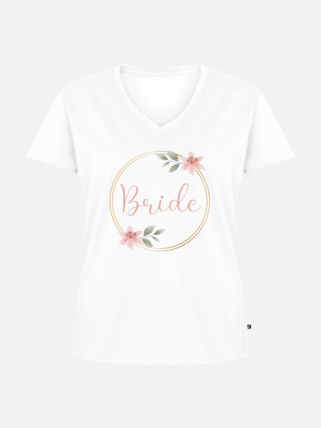 Pink Eukalyptus - Bride - Frauen Premium Bio T-Shirt mit V-Ausschnitt - Weiß