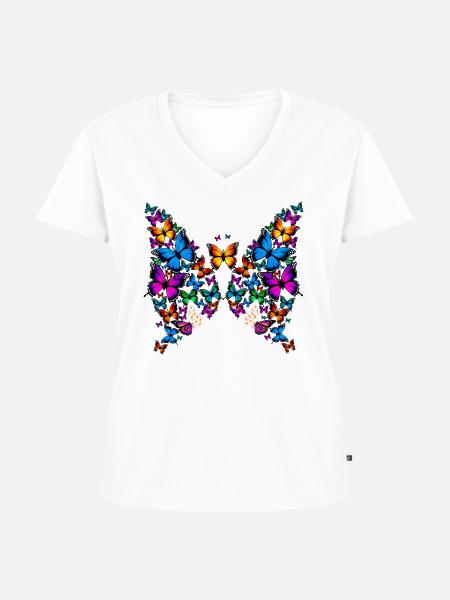 Frau Mädchen Schmetterlinge Gänseblümchen Design - Frauen Premium Bio T-Shirt mit V-Ausschnitt - Weiß