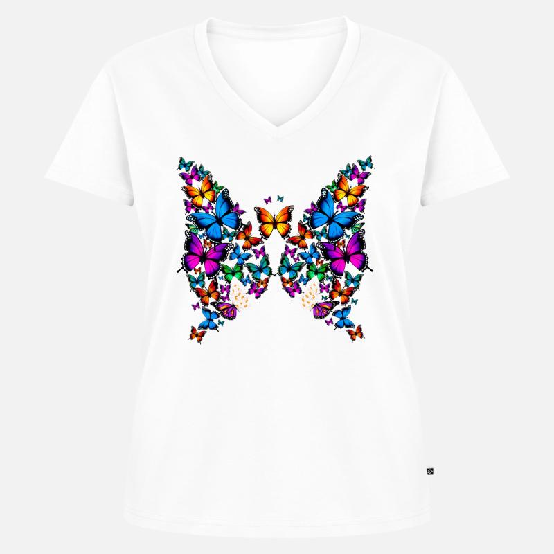 Frau Mädchen Schmetterlinge Gänseblümchen Design - Frauen Premium Bio T-Shirt mit V-Ausschnitt - Weiß