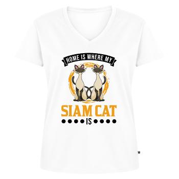 Siamkatze Zuhause Siam Cat Siamesische Katze - Frauen Premium Bio T-Shirt mit V-Ausschnitt - Weiß - Vorne - AI Model Female 172 dark (172cm)