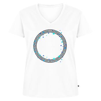 Lignes circulaires noires avec des étoiles - T-shirt encolure en V Premium bio Femme - blanc - Devant - AI Model Female 172 dark (172cm)