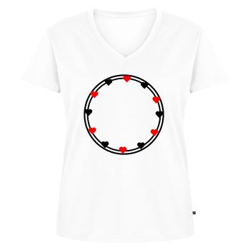 Cœurs en décoration de cadre rond Circulaire - T-shirt encolure en V Premium bio Femme - blanc - Devant - AI Model Female 172 dark (172cm)