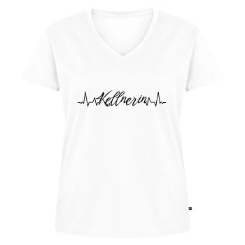 Gastronom-Wirt Herzschlag Kellnerin - Frauen Premium Bio T-Shirt mit V-Ausschnitt - Weiß - Vorne - AI Model Female 172 dark (172cm)