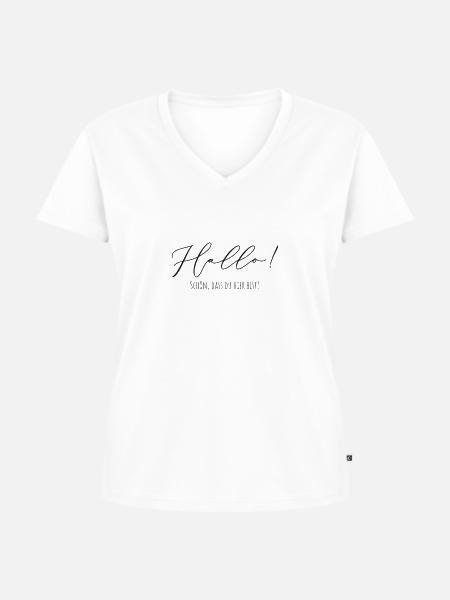 Hallo - Frauen Premium Bio T-Shirt mit V-Ausschnitt - Weiß