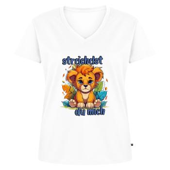 Süßes streichelst du mich Babylöwe Design - Frauen Premium Bio T-Shirt mit V-Ausschnitt - Weiß - Vorne - AI Model Female 172 dark (172cm)