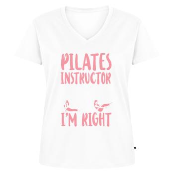 Instructeur de Pilates Professeur de Pilates - T-shirt encolure en V Premium bio Femme - blanc - Devant - AI Model Female 172 dark (172cm)