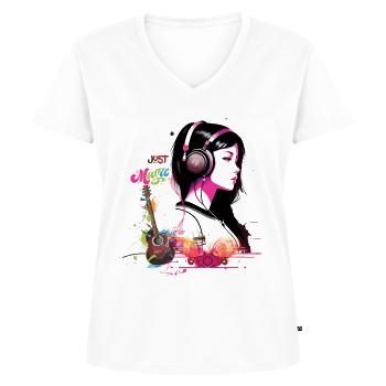 nur Musik, MUSIKLIEBHABER - Frauen Premium Bio T-Shirt mit V-Ausschnitt - Weiß - Vorne - AI Model Female 172 dark (172cm)