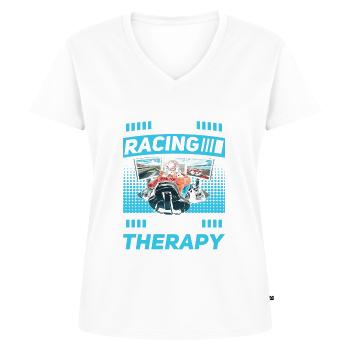 Simulateur Cockpit Esports Sim Racing - T-shirt encolure en V Premium bio Femme - blanc - Devant - AI Model Female 172 dark (172cm)