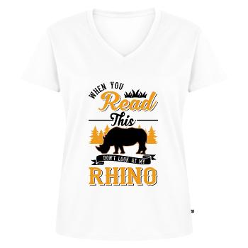 Rhinocéros Cadeau Rhinocéros - T-shirt encolure en V Premium bio Femme - blanc - Devant - AI Model Female 172 dark (172cm)