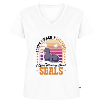 Seal Cadeau Lion de Mer - T-shirt encolure en V Premium bio Femme - blanc - Devant - AI Model Female 172 dark (172cm)