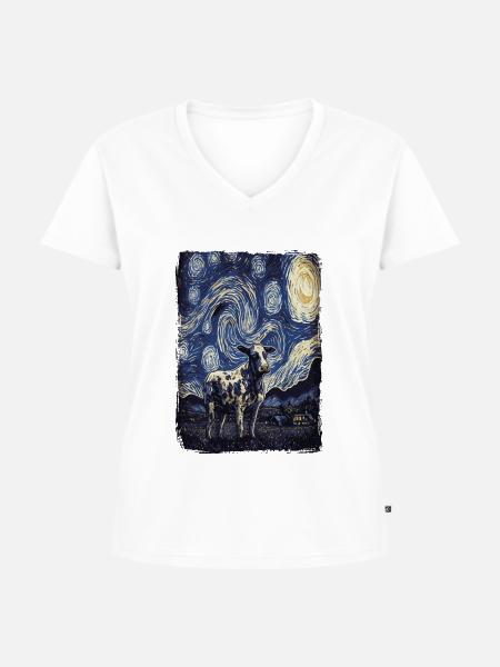 Kuh Starry Night - Frauen Premium Bio T-Shirt mit V-Ausschnitt -