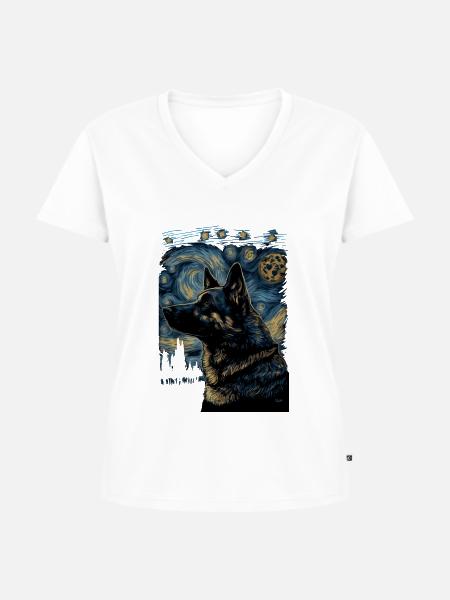 Schäferhund Starry Night - Frauen Premium Bio T-Shirt mit V-Ausschnitt -