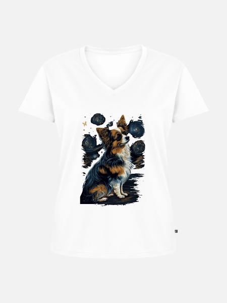 Papillon Hund Starry Night - Frauen Premium Bio T-Shirt mit V-Ausschnitt - 