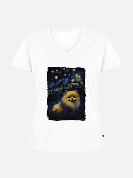 Zwergspitz Starry Night - Frauen Premium Bio T-Shirt mit V-Ausschnitt -