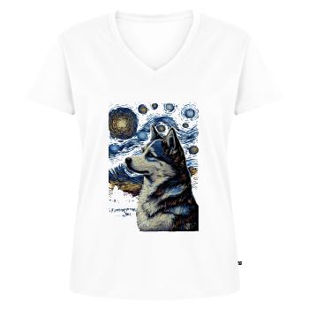 Husky Starry Night - Women's Premium Organic V-neck T-shirt - white - Front - AI Model Female 172 dark (172cm)