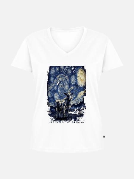 Kuh Starry Night - Frauen Premium Bio T-Shirt mit V-Ausschnitt -