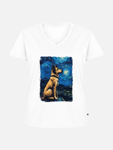 Schäferhund Starry Night - Frauen Premium Bio T-Shirt mit V-Ausschnitt -