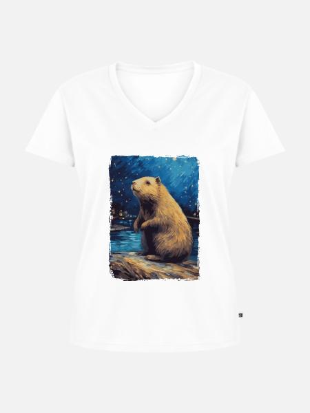 Wasserschwein Starry Night - Frauen Premium Bio T-Shirt mit V-Ausschnitt -