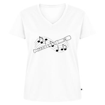 Flute a bec notes et partition musique - T-shirt encolure en V Premium bio Femme - blanc - Devant - AI Model Female 172 dark (172cm)