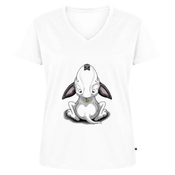 Black Ears Bullterrier - Frauen Premium Bio T-Shirt mit V-Ausschnitt - Weiß - Vorne - AI Model Female 172 dark (172cm)
