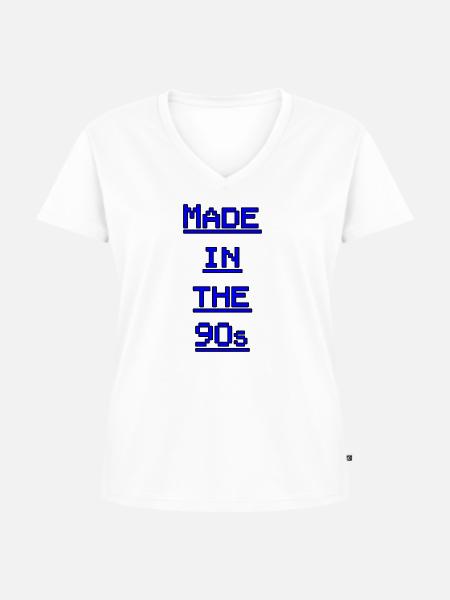 Made90sblau - Frauen Premium Bio T-Shirt mit V-Ausschnitt - Weiß