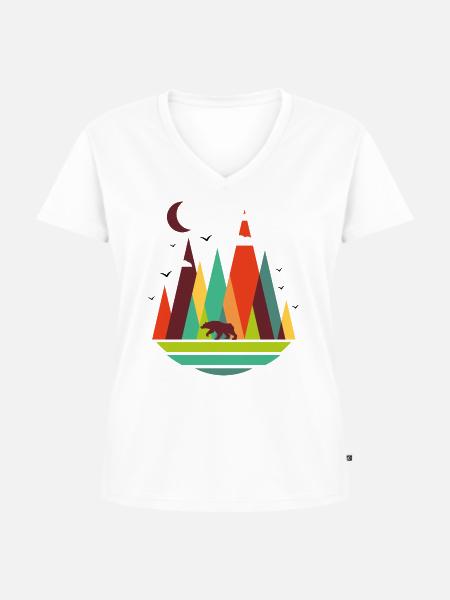 Bunte Berge Bär - Frauen Premium Bio T-Shirt mit V-Ausschnitt - Weiß