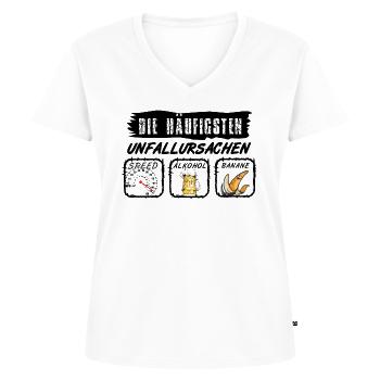 Auto Unfallursachen Mario Bananen Alkohol Speed - Frauen Premium Bio T-Shirt mit V-Ausschnitt - Weiß - Vorne - AI Model Female 172 dark (172cm)
