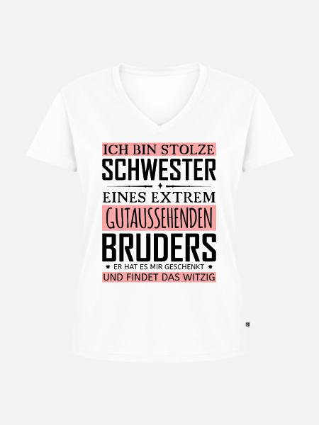 Stolze Schwester - Frauen Premium Bio T-Shirt mit V-Ausschnitt - Weiß