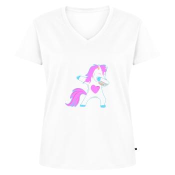 Aunticorn - Tante mit Dabbing - Frauen Premium Bio T-Shirt mit V-Ausschnitt - Weiß - Vorne - AI Model Female 172 dark (172cm)