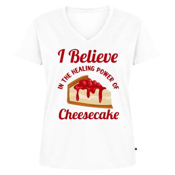 Cheesecake Healing - Women's Premium Organic V-neck T-shirt - white - Front - AI Model Female 172 dark (172cm)