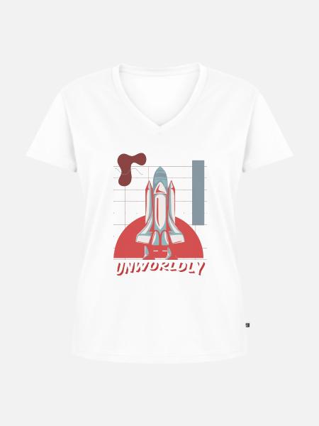 Weltfremd Spacerocket - Frauen Premium Bio T-Shirt mit V-Ausschnitt - Weiß
