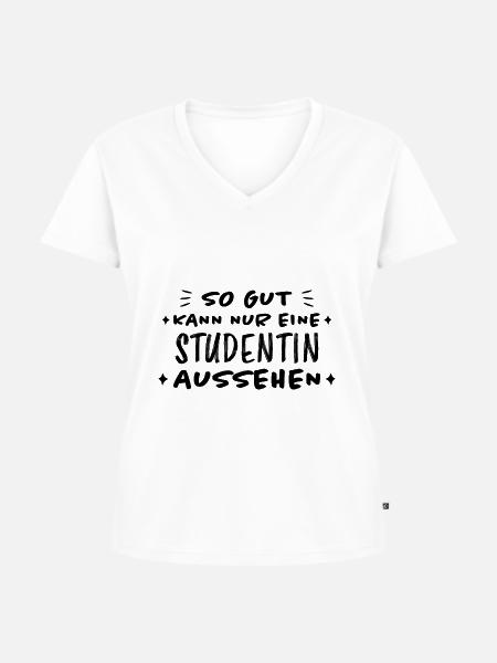 Studentin Spruch Universität Studentin Geschenk - Frauen Premium Bio T-Shirt mit V-Ausschnitt - Weiß