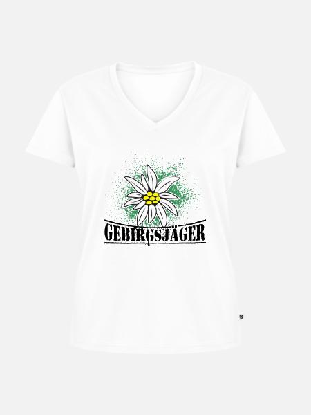Gebirgsjäger Blume Distel Logo - Frauen Premium Bio T-Shirt mit V-Ausschnitt - Weiß