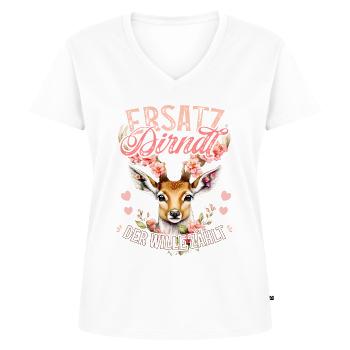 Trachtenshirt Damen Trachten T-Shirt Dirndl Ersatz - Frauen Premium Bio T-Shirt mit V-Ausschnitt - Weiß - Vorne - AI Model Female 172 dark (172cm)