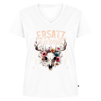 Ersatz Dirndl T-Shirt Trachten Damen Trachtenshirt - Frauen Premium Bio T-Shirt mit V-Ausschnitt - Weiß - Vorne - AI Model Female 172 dark (172cm)