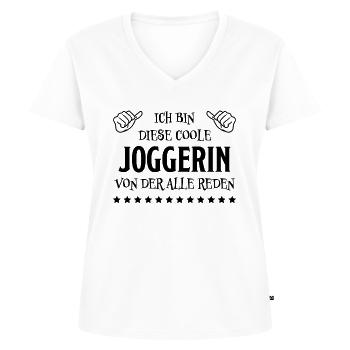 Joggerin Laufen Lustiger Spruch Joggen Geschenk - Frauen Premium Bio T-Shirt mit V-Ausschnitt - Weiß - Vorne - AI Model Female 172 dark (172cm)
