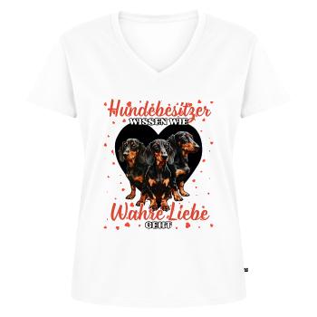 Hundebesitzer Wahre Liebe - Lustige Dackel Liebe - Frauen Premium Bio T-Shirt mit V-Ausschnitt - Weiß - Vorne - AI Model Female 172 dark (172cm)