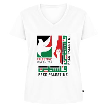 Free Palestine - will be free - Frauen Premium Bio T-Shirt mit V-Ausschnitt - Weiß - Vorne - AI Model Female 172 dark (172cm)