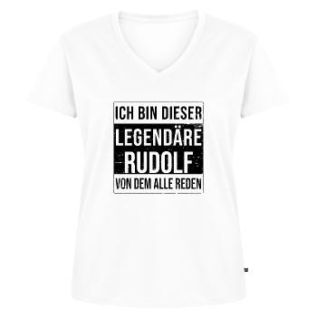 Ich bin dieser legendäre für Rudolf - Frauen Premium Bio T-Shirt mit V-Ausschnitt - Weiß - Vorne - AI Model Female 172 dark (172cm)