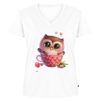 Mug Chouette Fraise - T-shirt encolure en V Premium bio Femme - blanc - Devant - AI Model Female 172 dark (172cm)