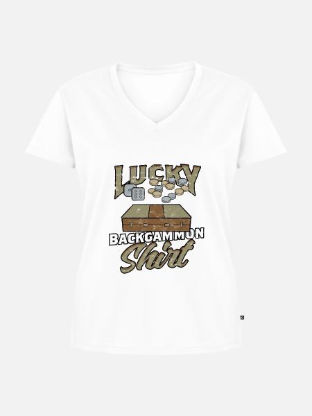 Lucky Backgammon - Frauen Premium Bio T-Shirt mit V-Ausschnitt - Weiß