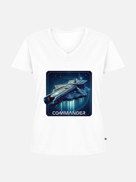 Commander Raumschiff - Frauen Premium Bio T-Shirt mit V-Ausschnitt - Weiß