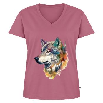 Wolf Wolfskopf Natur Wildnis Wald Bäume Kunst - Frauen Premium Bio T-Shirt mit V-Ausschnitt - Mauve - Vorne - AI Model Female 172 dark (172cm)
