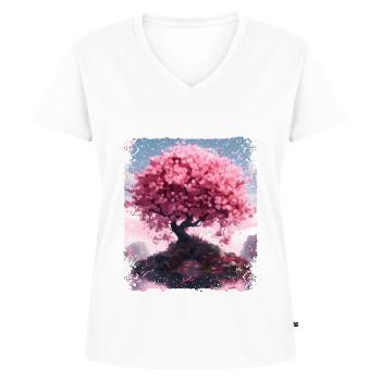 Esthétique Cerisier Fleur Beau Sakura Arbre - T-shirt encolure en V Premium bio Femme - blanc - Devant - AI Model Female 172 dark (172cm)