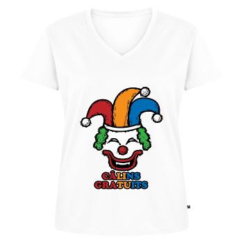 Câlins Gratuits Clown Bouffon Souriant Terrifiant - T-shirt encolure en V Premium bio Femme - blanc - Devant - AI Model Female 172 dark (172cm)