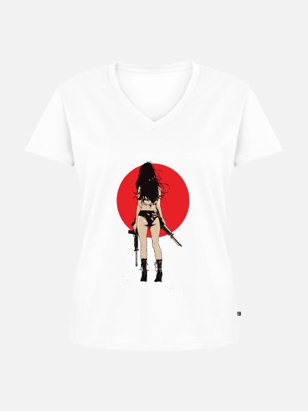Gunlady - Frauen Premium Bio T-Shirt mit V-Ausschnitt - Weiß