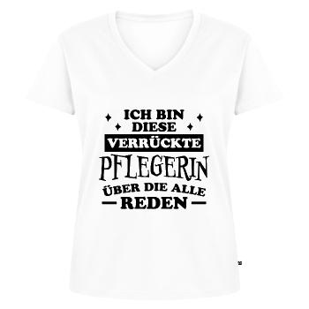 Pflegerin Spruch Pflegekraft Pflegerin Geschenk - Frauen Premium Bio T-Shirt mit V-Ausschnitt - Weiß - Vorne - AI Model Female 172 dark (172cm)